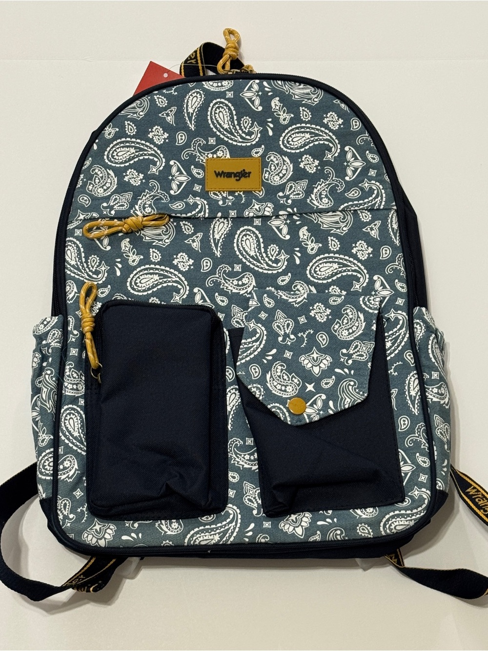 Wrangler Teal Paisley Kids Backpack with Navy Pockets - 16”
